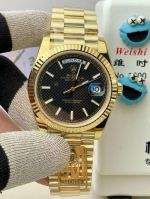 DD 2836/3255 Movement Gold with Black Waffle Dial President Band Fluted Bezel Rolex Watch